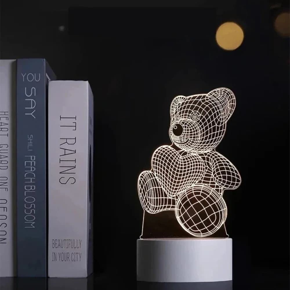 Nočné svetlo 3D medvedík, teplé biele, USB napájanie, akrylový panel