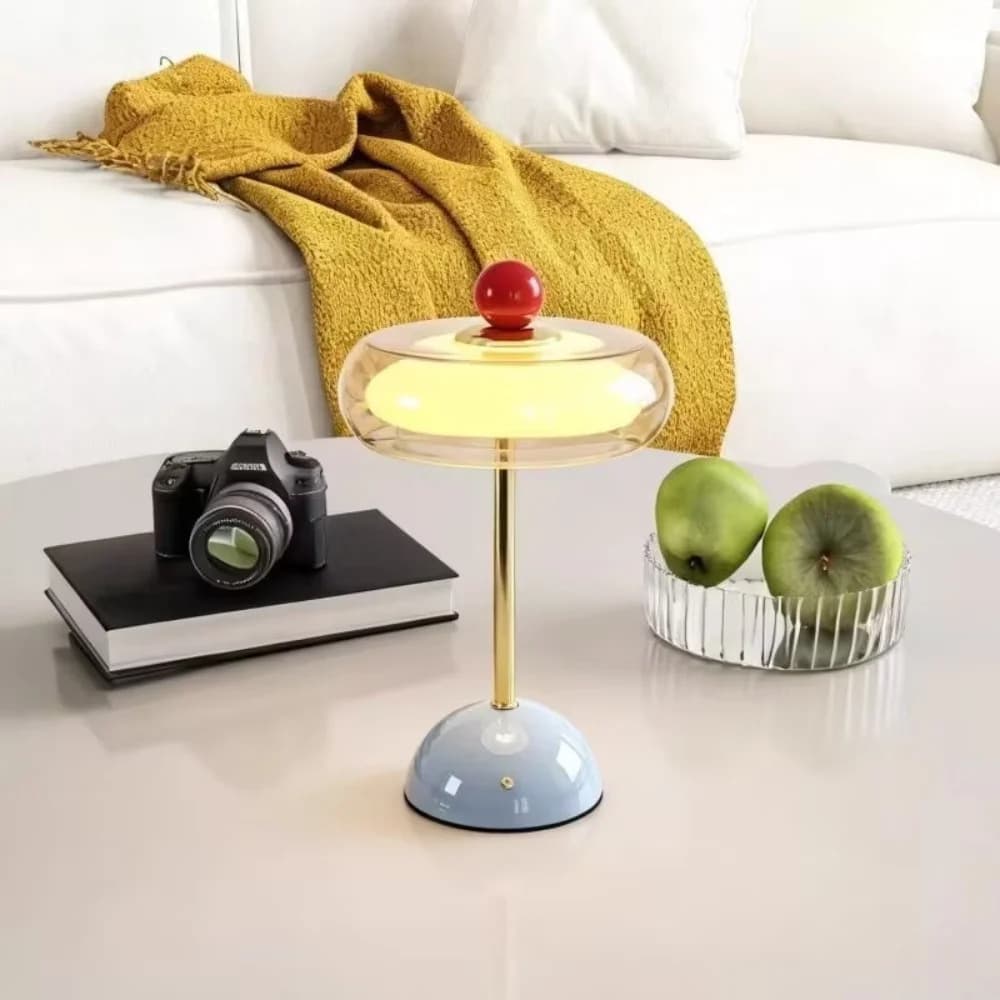 Stolová lampa s dotykovým prepínačom, stmievateľná a nabíjateľná, sklenené tienidlo