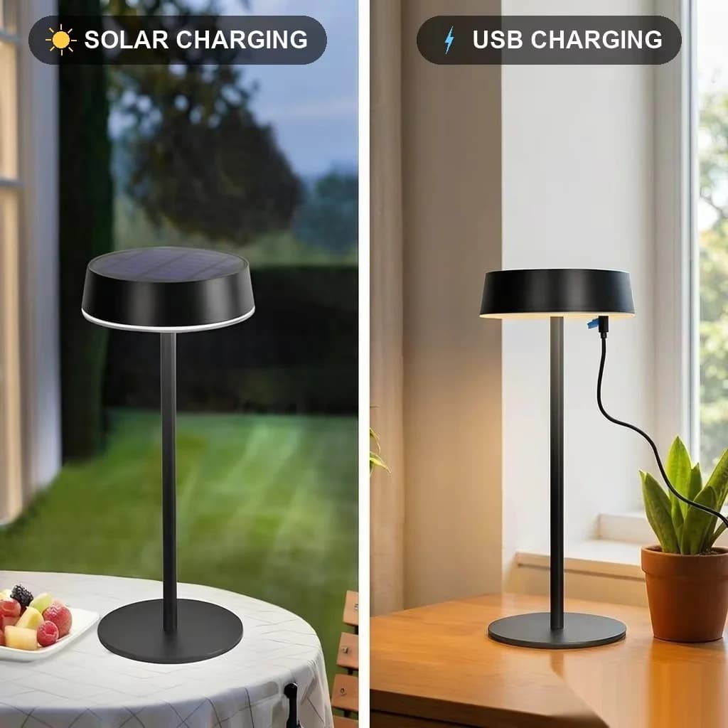 Solárna LED stolová lampa, dvojité nabíjanie USB, stmievateľná