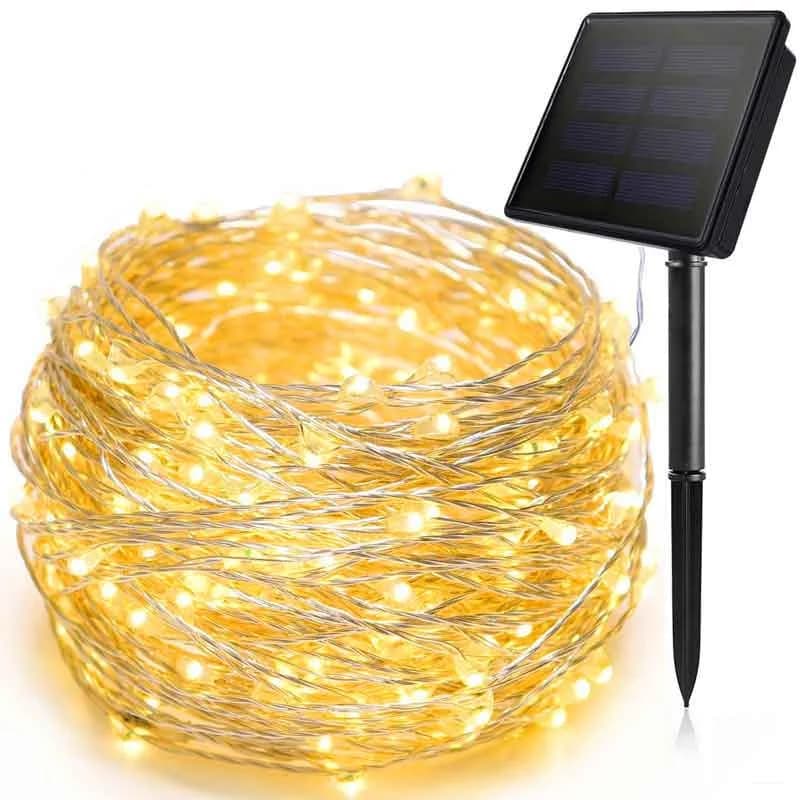 100 LED solárne medené svietiace drôty, vodotesné, na vonkajšie použitie